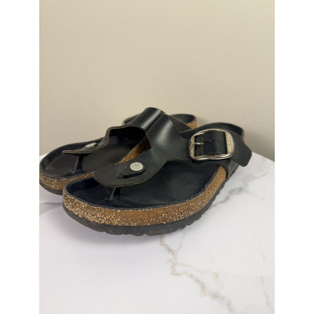 Birkenstok Gizeh Black Leather Women 38 EU Sz 7 US Sandal Slip On